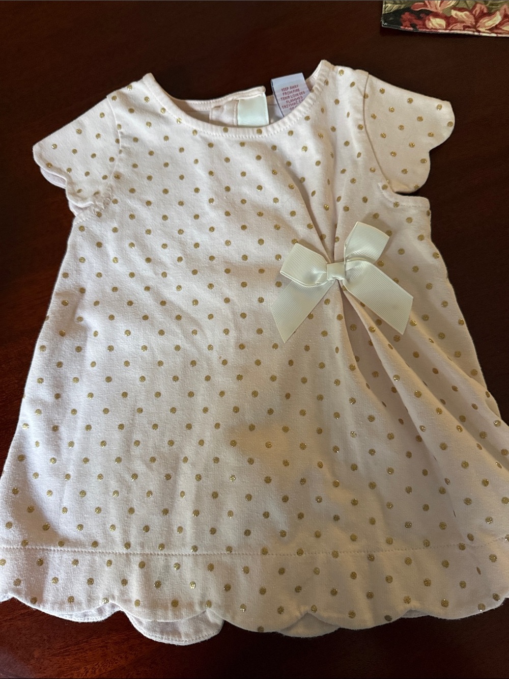 Tahari Cream Dress with Gold Polka Dots and Bow